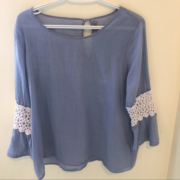 Nectar Tops - Nectar crochet bell sleeve striped blouse